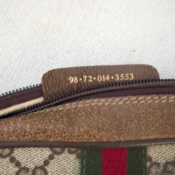 Vintage Gucci Bag Toiletry Clutch Brown GG Logo Tan Zip 80's - Picture 10 of 13